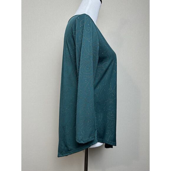 Women’s Sz M Green Long Sleeve Blouse With Gold Studded Embellishments Holiday - Picture 4 of 12